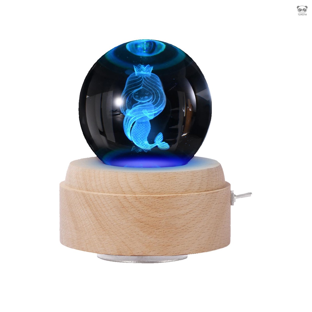 【有頻道】水晶球音樂盒+LED燈二合一 發光旋轉音樂盒 木質底座 生日耶誕最佳禮物 人魚公主