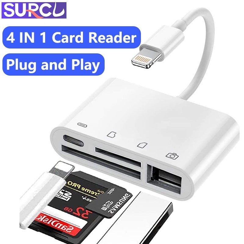 Sd 讀卡器 Micro SD 卡適配器 4 合 1 越野遊戲相機卡查看器讀卡器 3.0 USB OTG 電纜兼容 iP