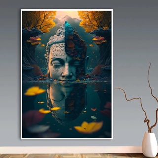 宗教佛帶花帆布畫壁畫藝術佛教佛雕塑海報版畫客廳家居裝飾