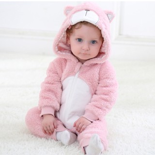 女嬰粉紅熊睡衣 Kigurumi 新生嬰兒連身衣連體衣兒童動物服裝套裝連帽可愛冬季
