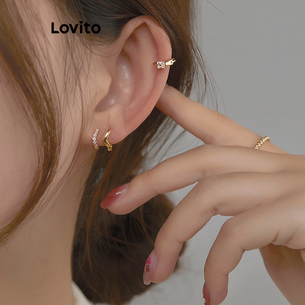 Lovito 女士休閒素色水鑽耳環 LFA03207 (古銅色/金色/銀色)