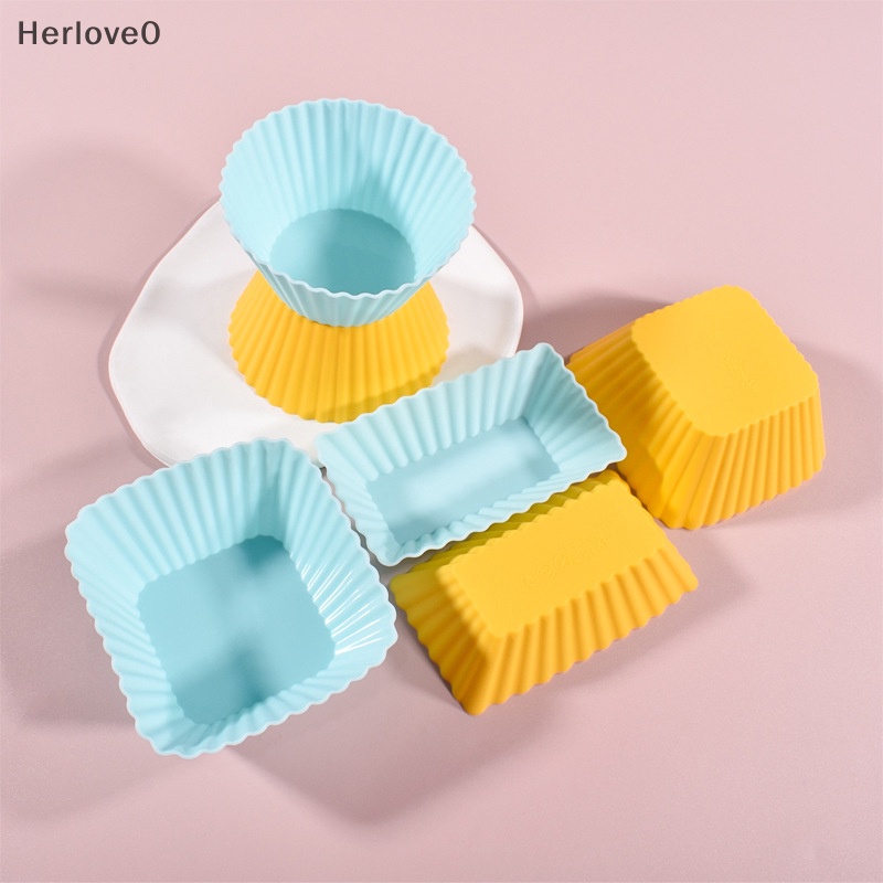 Herlove 1 件/套矽膠蛋糕杯模具 3D 圓形方形心形蛋糕杯鬆餅紙杯蛋糕廚房烤盤機 DIY 蛋糕裝飾工具 TW