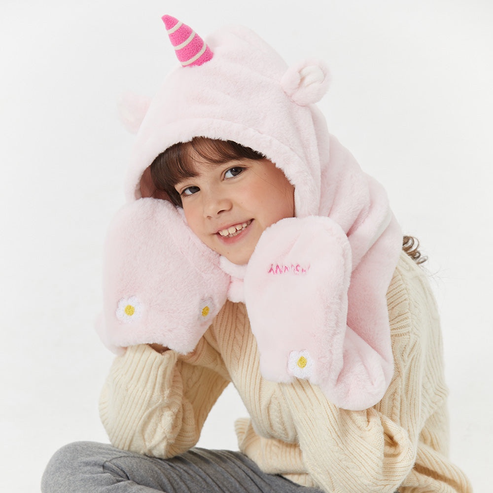 Ohsunny 兒童可愛冬季保暖 3 合 1 多功能連帽帽子/圍巾/手套 聖誕節新年禮物