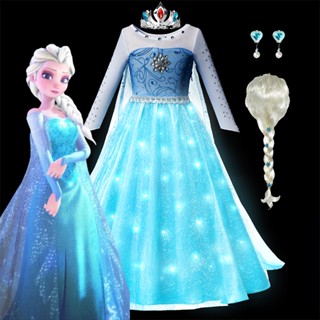 Lxaa 冰雪奇緣公主 Elsa LED 發光連衣裙女孩服裝兒童角色扮演服裝雪之女王嘉年華聖誕派對服裝