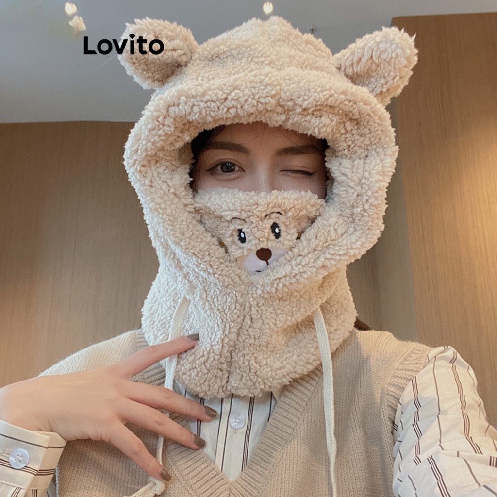 Lovito 可愛卡通羽毛面具與圍巾合而為一女圍巾 LFA11726