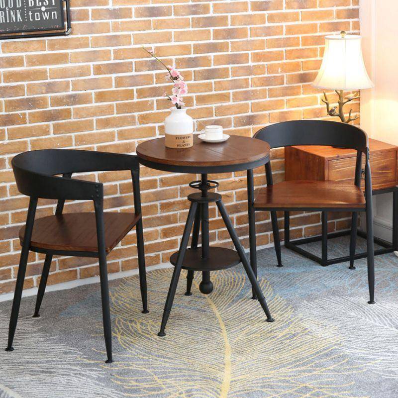（限時免運）北歐咖啡廳桌椅組合鐵藝陽臺奶茶店休閒桌椅三件套實木小圓桌茶几餐桌