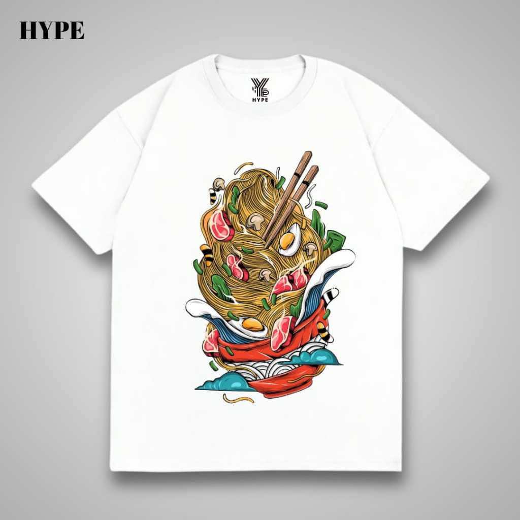 Kaos Mie 拉麵 T 恤高級系列上衣男士女士酷 100 棉由 HYPE 精梳