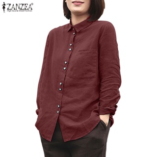 Zanzea 女式韓版休閒口袋長袖鈕扣袖口純色襯衫
