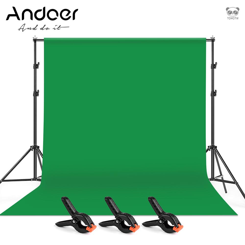 Andoer 專業攝影棚綠色背景布支架套裝 2*3米綠色滌棉背景布 + 2*3米鋁合金背景布支架 + 3個魚嘴夾