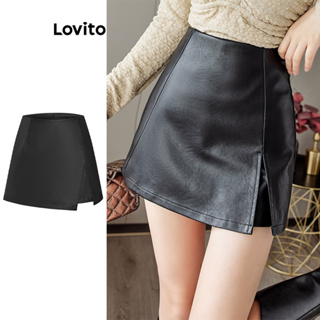 Lovito 女士休閒素色拉鍊假 2 合 1 短褲 L58AD065 (黑色)