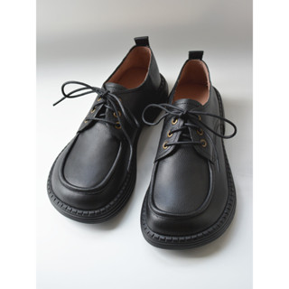 男款 真皮 寬鬆大頭皮鞋風顯瘦德比鞋寬楦翹頭學生低跟圓頭鞋SUNDAYSHOES TA五 2502