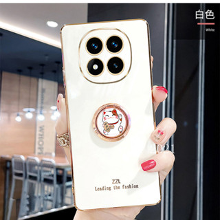 新款手機殼Redmi Note14 Note14Pro Note 14 Pro + 5G 外殼電鍍直邊附貓支架保護軟殼