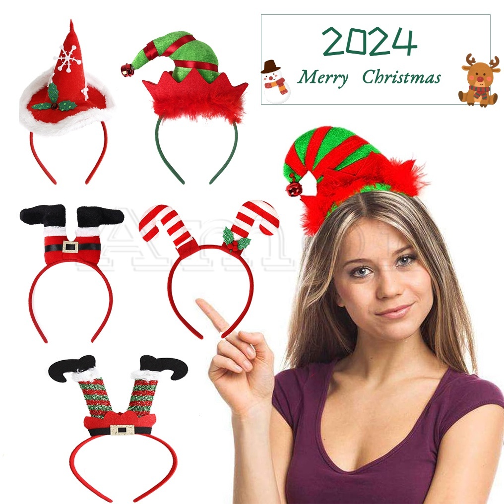 聖誕帽聖誕老人腿聖誕頭帶 2024 年聖誕快樂兒童禮物派對裝飾角色扮演服裝羽毛精靈帽子髮帶可愛節日節日髮飾