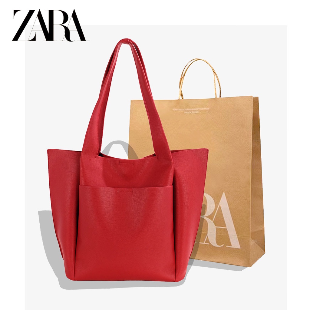 Zara 女士基本款大容量購物袋時尚秋季新品手提包紅色托特包媽咪包大容量軟皮乞求