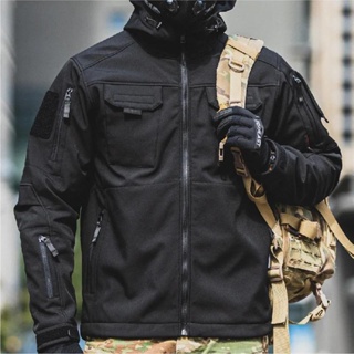 男士軟殼防水防風連帽外套戶外多口袋功能狩獵cs外套