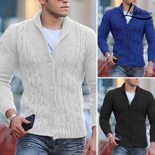 Lush【熱賣】秋冬季毛衣男士針織小外套素色緊身男裝外套