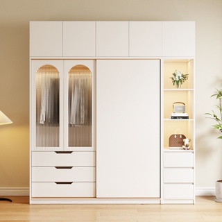 免運 衣櫃家用卧室現代簡約實木推拉門衣櫥出租房用簡易組裝奶油風衣櫃