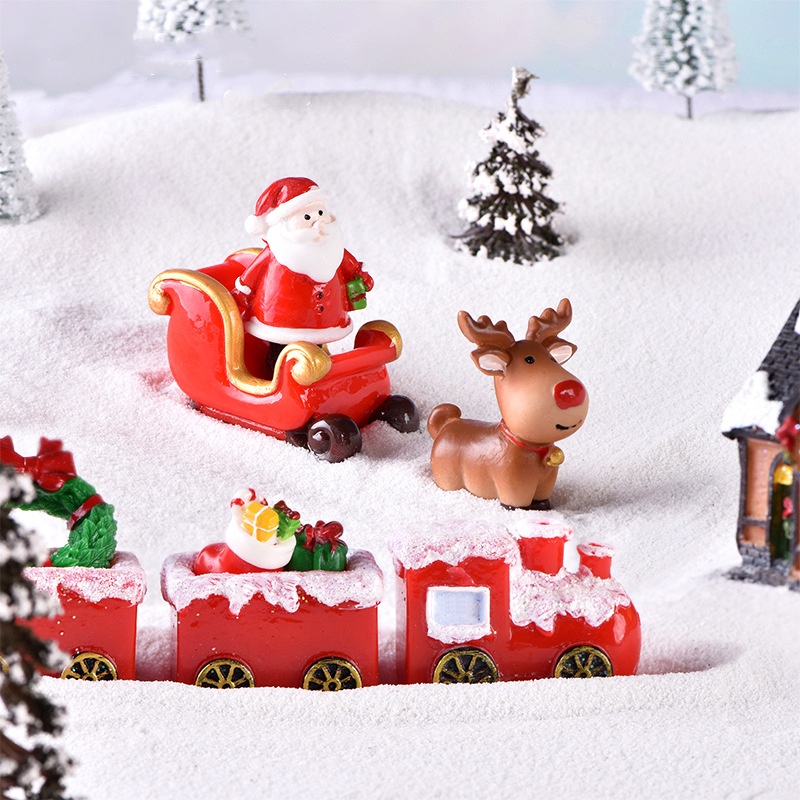 新款耶誕麋鹿 雪橇 耶誕老人 微景觀雪景擺件 園藝裝飾  火車頭車廂Diy樹脂工藝品
