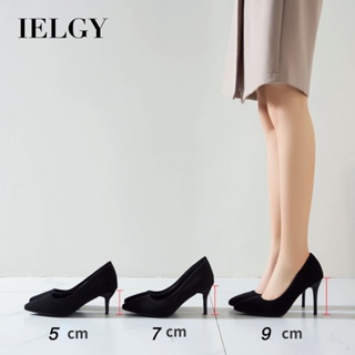 Ielgy 高跟鞋女式黑色細高跟尖頭麂皮專業工作鞋