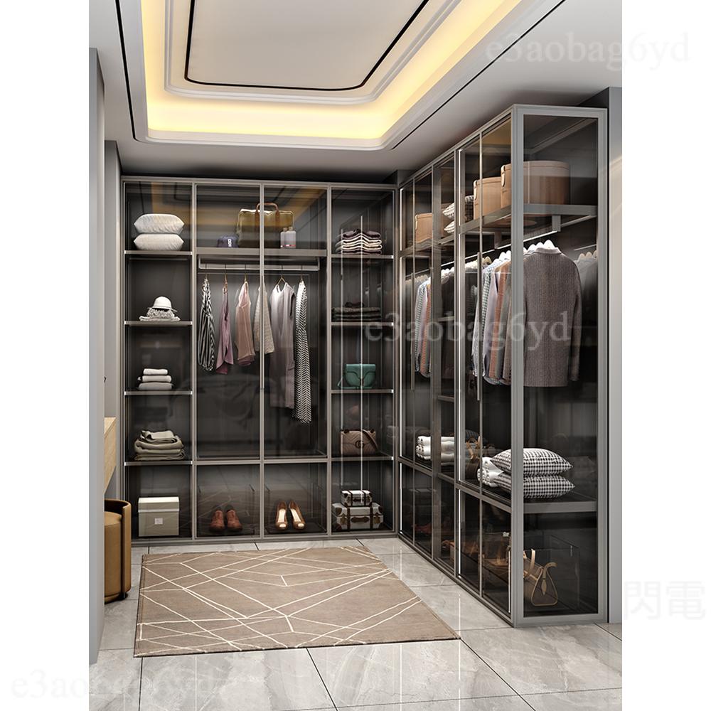 省空間 轉角衣櫃 小戶型衣櫃 可定製鋁合金輕奢鋼化玻璃衣櫃現代簡約L型轉角開放式衣帽間衣櫥