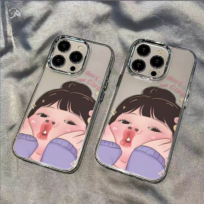 可愛紫衣嘟嘴女孩iPhone18promax 1716/15/14手機殼蘋果13金屬按鍵12/11防摔xs透明xsmax