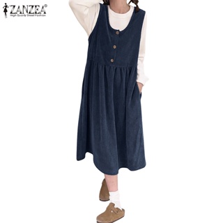 Zanzea 女式韓版時尚純色寬鬆無袖休閒連衣裙