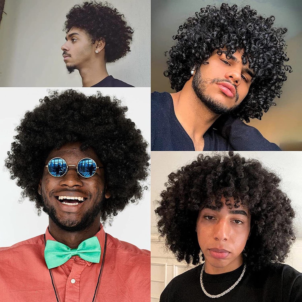 非洲男士爆炸頭假髮小卷真人髮絲頭套Men's Afro Human Hair Wigs