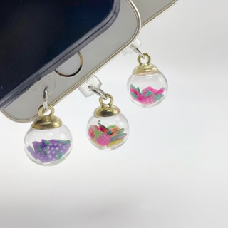 手機防塵塞diy可愛水果玻璃球掛飾通用耳機數據線充電口