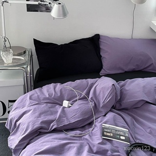 床單混搭簡約被套三件式宿舍床被套黑紫四件套床上用品ins高顏值 AU3Y