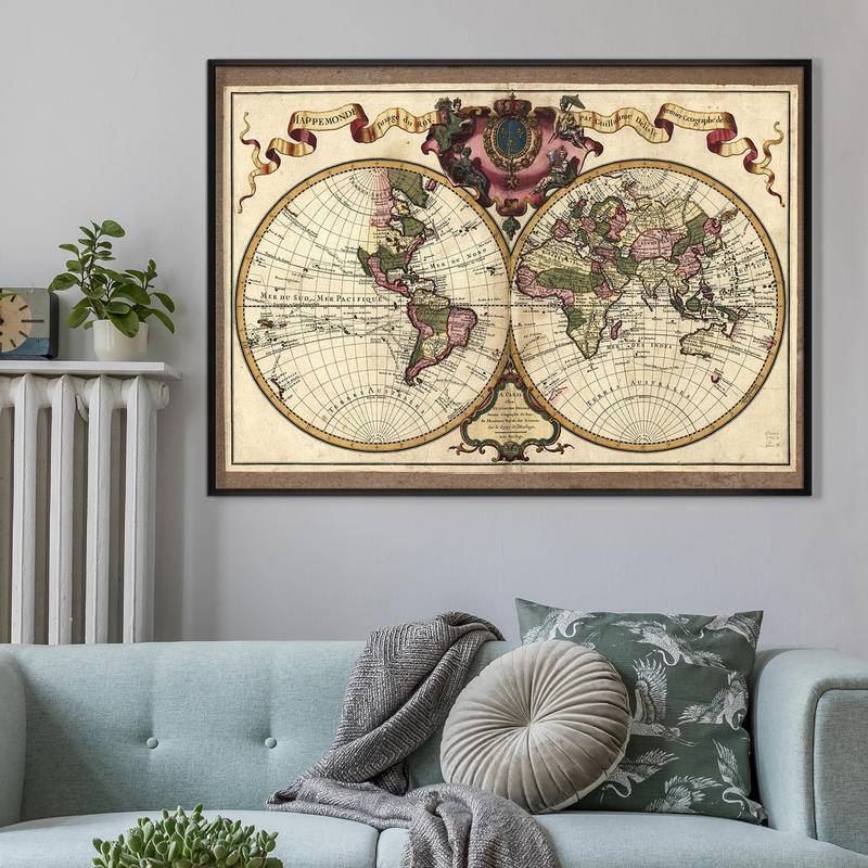 舊世界地圖帆布繪畫海報復古圖片家居裝飾 A15-00057