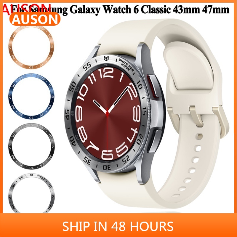 AUSON適用於三星 Galaxy watch 6 classic 43mm 47mm金屬不鏽鋼錶圈 運動刻度保護環