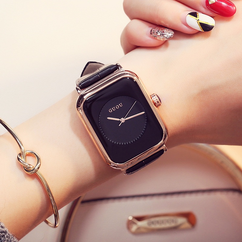 GUOU古歐方形手錶 女款 百搭 時尚 簡約 中性 石英錶 女手錶 一件代發