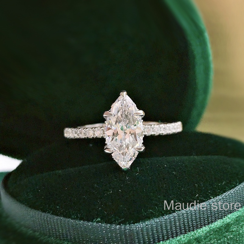 真正的莫桑石鑽石女士戒指馬曲士方形切割與 GRA 認證 2.0 克拉訂婚求婚戒指