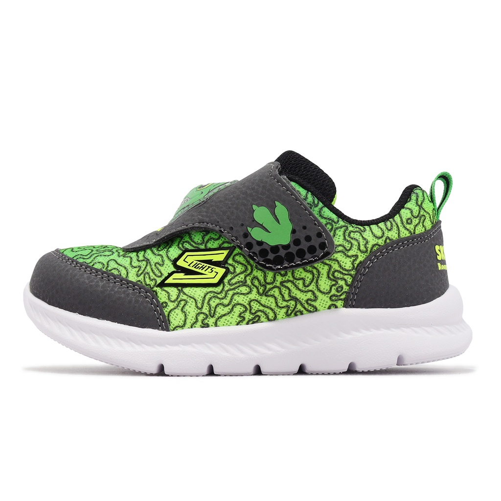 Skechers 童鞋 S Lights-Comfy Flex 2.0 綠 灰 恐龍 發光 聲音 401512NCCLM