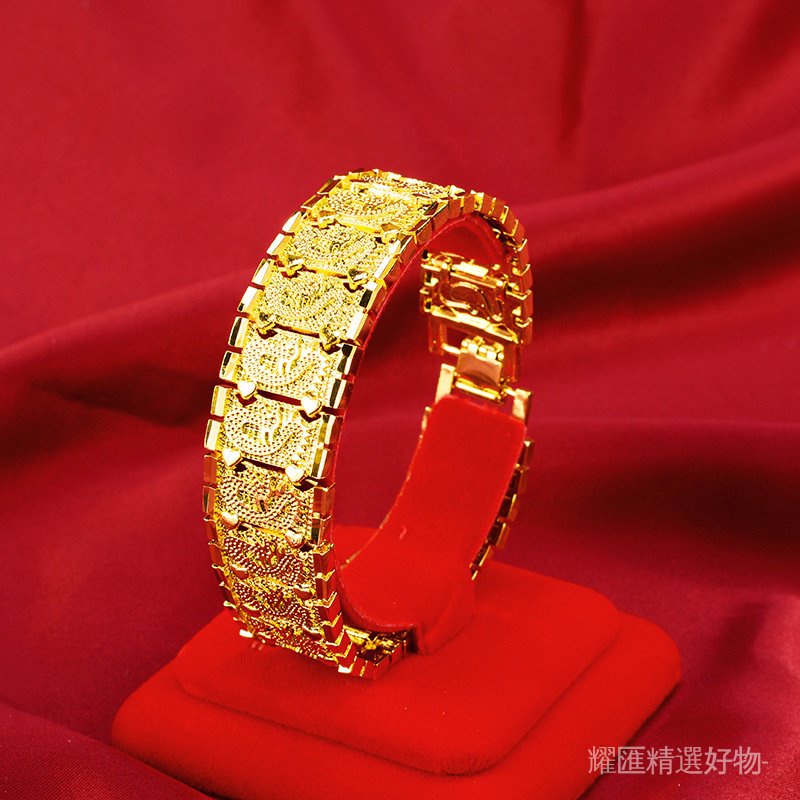 【精品】沙金首飾貨源24K保色金男金手鍊黃銅鍍真金手錶扣鍍金手錶鏈