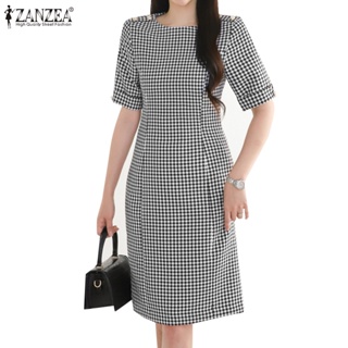 Zanzea 女式韓版時尚派對短袖 O 領日常連衣裙