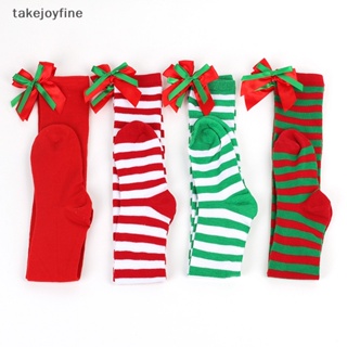 Tfth 聖誕飾品襪子條紋長襪聖誕裝飾品高筒襪女孩條紋及膝襪品種