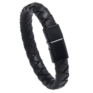 OSL1 簡約編織男士皮革手鍊 個性磁鐵釦PU皮繩手環手鐲