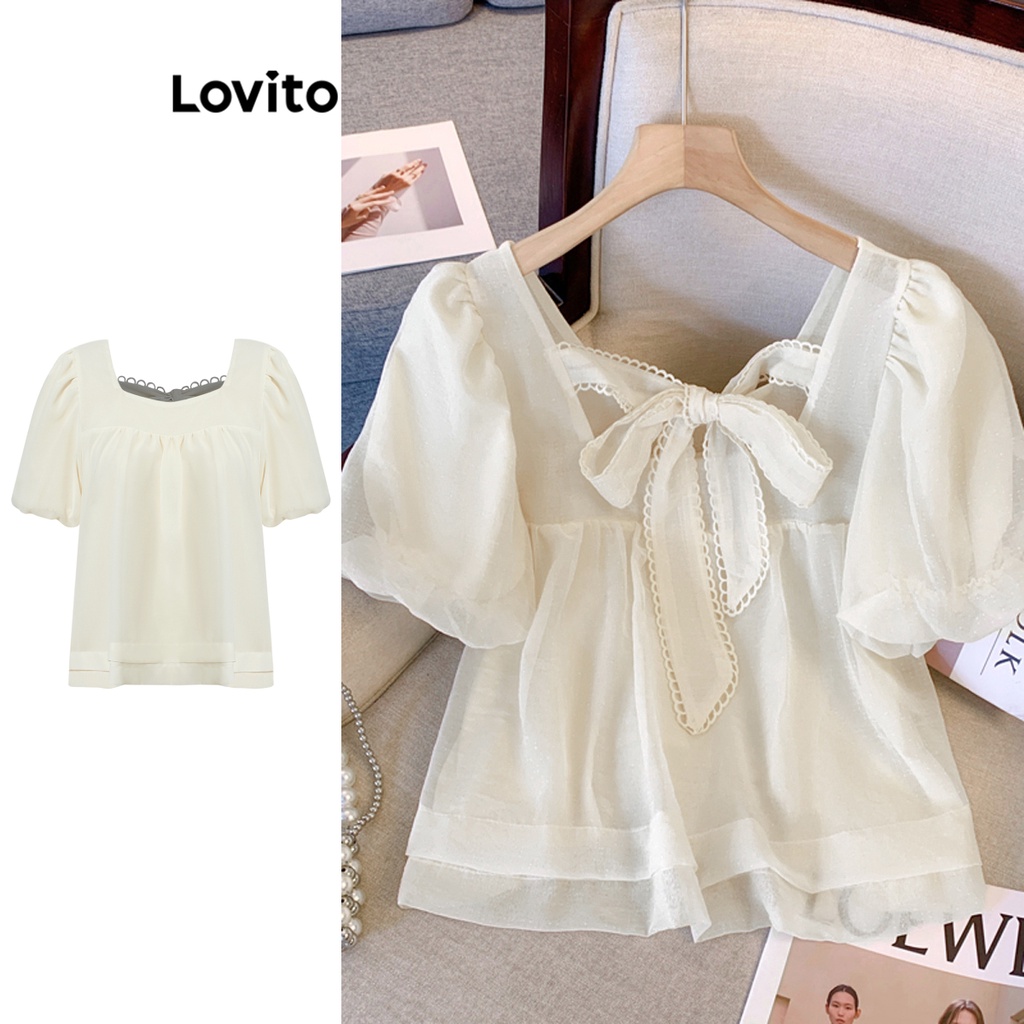 Lovito 女士休閒素色褶皺雙層襯衫 L77ED032