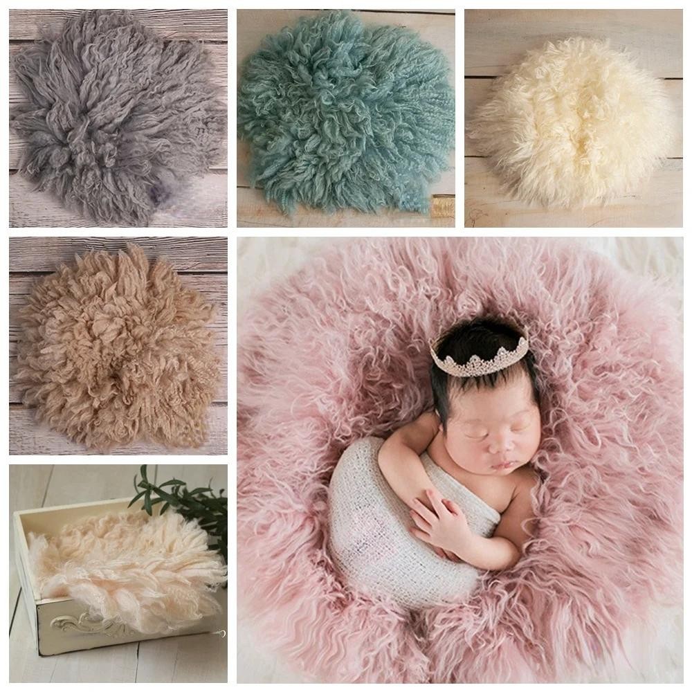 新生兒照片道具羊毛毯嬰兒拍攝擺姿勢背景柔軟蓬鬆毯 Flokati 嬰兒攝影工作室配件