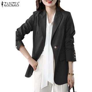 Zanzea 女式韓版長袖裝飾鈕扣袖口超大西裝外套