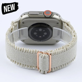 環形尼龍錶帶手鍊鬆緊帶錶帶兼容 Apple Watch Ultra 2 系列 9 8 SE 7 6 5 4 Iwatch