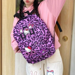凱蒂貓hellokitty紫色豹紋後背包新可愛書包時尚洋氣背包戶外出行休閒包包電腦背包旅行包