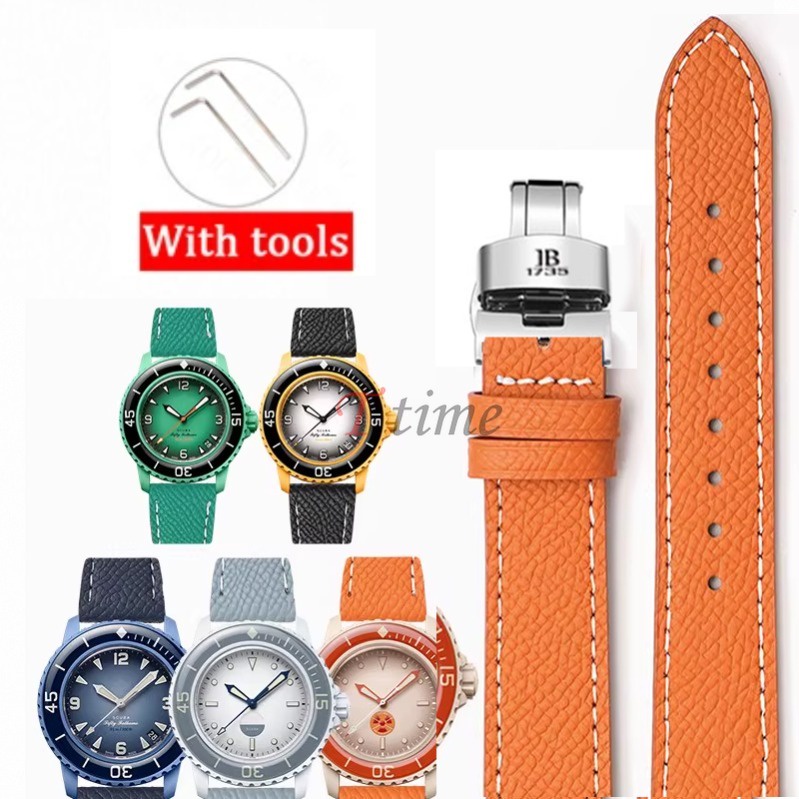 22 毫米皮革錶帶適用於 Blancpain X S-Watch 聯名五十 系列錶帶快速釋放牛皮手鍊帶工具