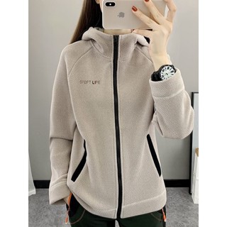 XIXI 戶外運動 秋冬季運動上衣外套抓絨衣女版小外套連帽加厚搖粒絨外套女刷毛保暖運動大學T 2B