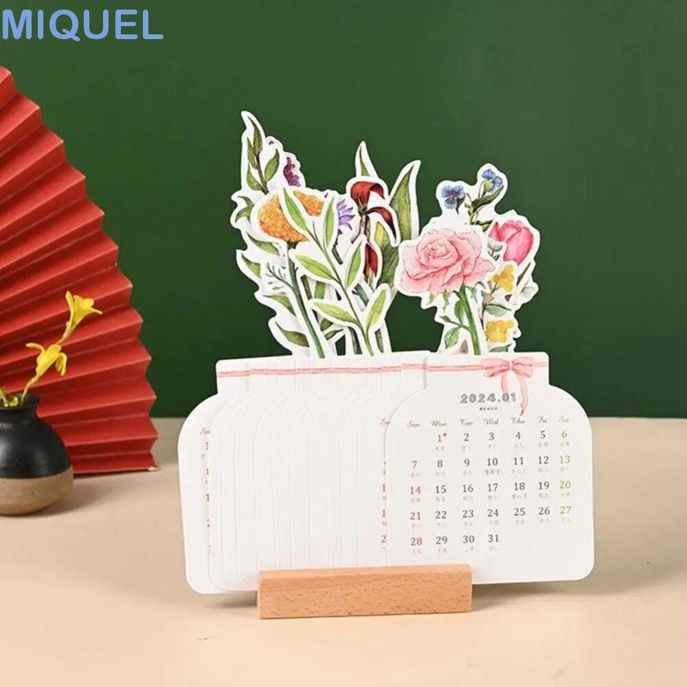 MIQUEL桌面日曆,盛開的花朵造紙工藝盛開的花朵日曆,個性化中國風木製的傳統木製日曆辦公室