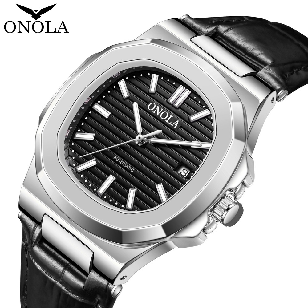 高品質機械手錶ONOLA商務真皮防水夜光男表