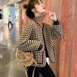 時尚小香風圓領千鳥格短外套女春秋新款韓版寬松洋氣百搭長袖上衣|小香風外套|毛呢外套|冬季外套