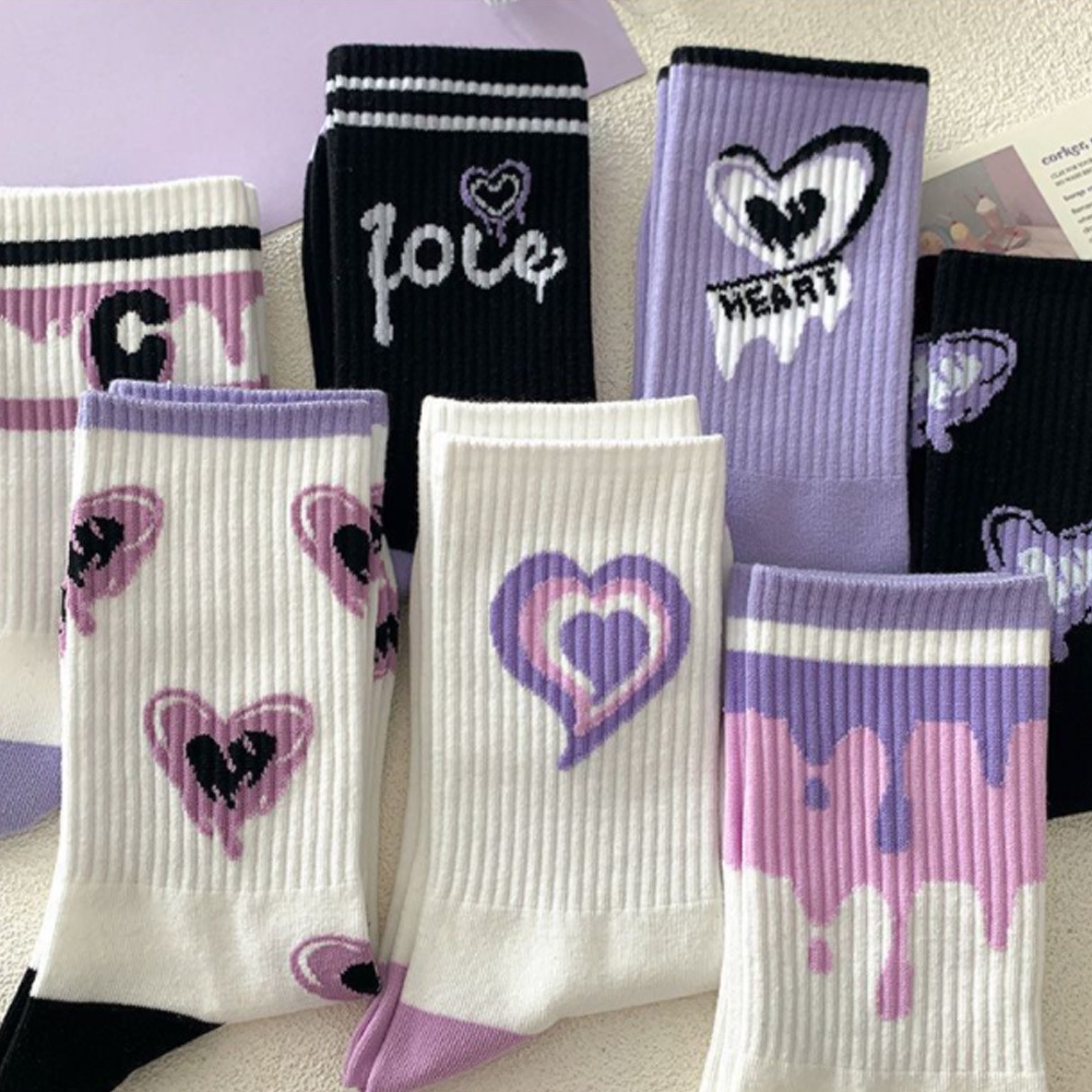 及踝襪運動襪中筒襪愛心滌綸時尚百搭紫色休閒搞笑可愛漂亮短襪