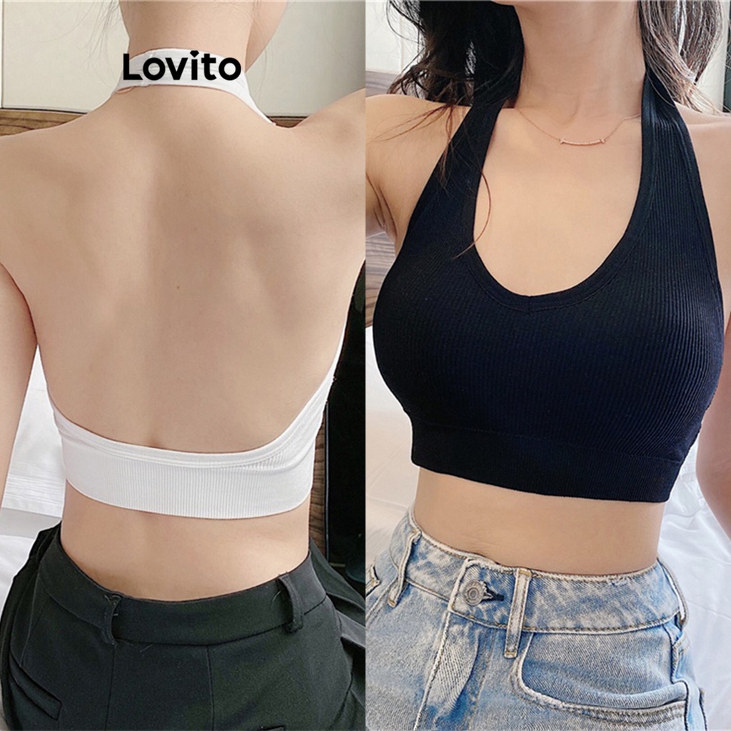 Lovito 女士休閒素色露肩內衣 LNA38261 (杏色/白色/黑色)